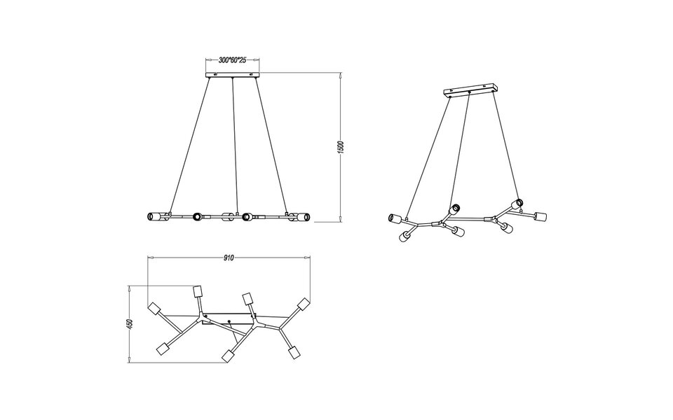 HLW LED Moderne Zwarte LED Hanglamp Trion Ross - 7-lichts, Aluminium, E27 Fitting
