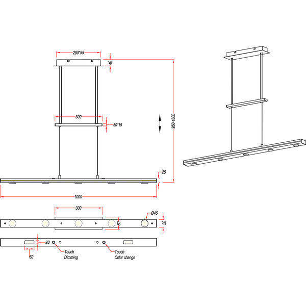 HLW LED LED Hanglamp Trion Lacy 21W - Dimbaar, Aanpasbare Kleur, Mat Nikkel