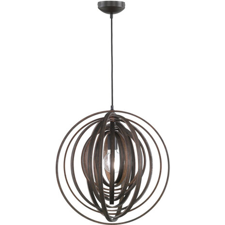 LED Hanglamp Hout Trion Bola - E27 Fitting, Rond en Mat Donkerbruin