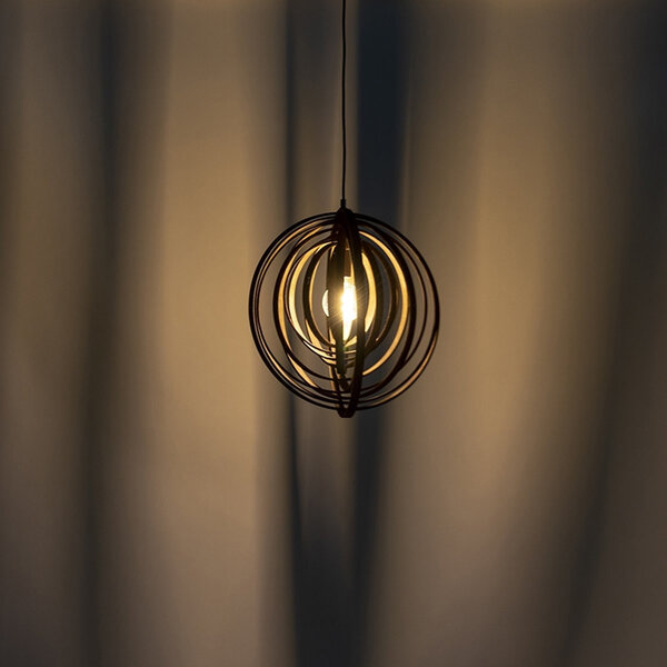 HLW LED LED Hanglamp Hout Trion Bola - E27 Fitting, Rond en Mat Donkerbruin