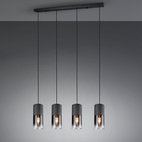 HLW LED Zwarte LED Hanglamp met Glas - Trion Roba 4-lichts Rechthoek, E27 fitting HLW LED Zwarte LED Hanglamp met Glas - Trion Roba 4-lichts Rechthoek, E27 fitting
