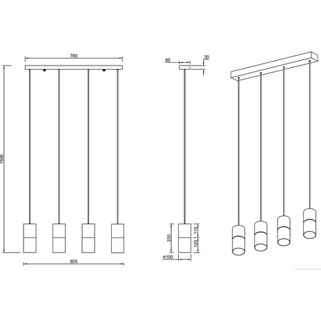HLW LED Zwarte LED Hanglamp met Glas - Trion Roba 4-lichts Rechthoek, E27 fitting HLW LED Zwarte LED Hanglamp met Glas - Trion Roba 4-lichts Rechthoek, E27 fitting