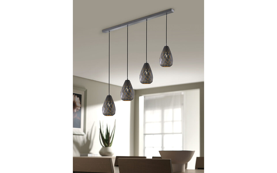 HLW LED LED Hanglamp Trion Uno - 4-lichts Rond Mat Antraciet Aluminium, E27 Fitting HLW LED LED Hanglamp Trion Uno - 4-lichts Rond Mat Antraciet Aluminium, E27 Fitting