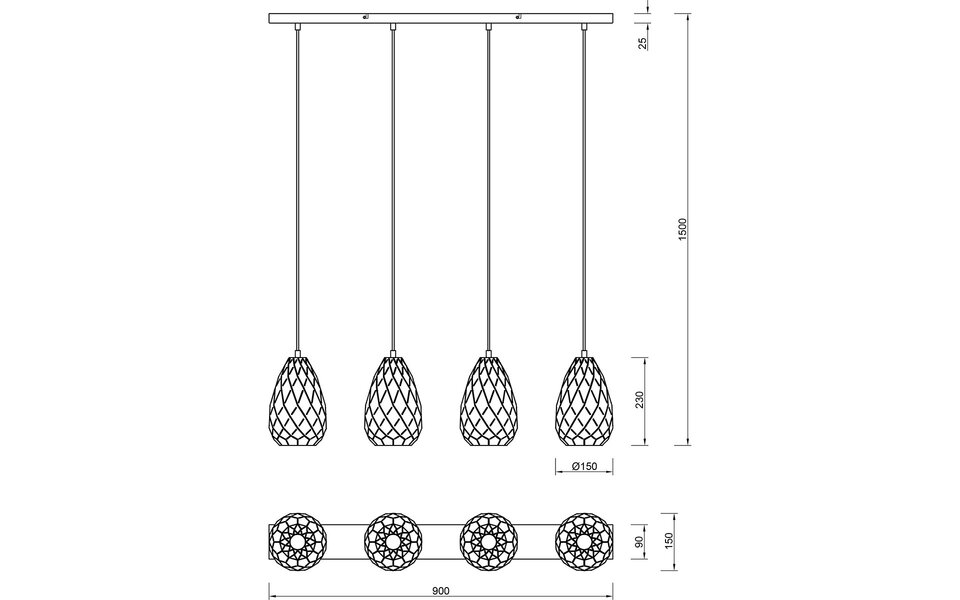 HLW LED LED Hanglamp Trion Uno - 4-lichts Rond Mat Antraciet Aluminium, E27 Fitting HLW LED LED Hanglamp Trion Uno - 4-lichts Rond Mat Antraciet Aluminium, E27 Fitting