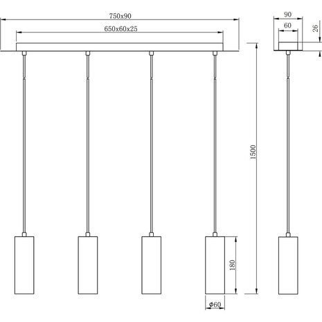 HLW LED LED Hanglamp Trion Mary - Mat Zwart Aluminium, 4-lichts met GU10 HLW LED LED Hanglamp Trion Mary - Mat Zwart Aluminium, 4-lichts met GU10