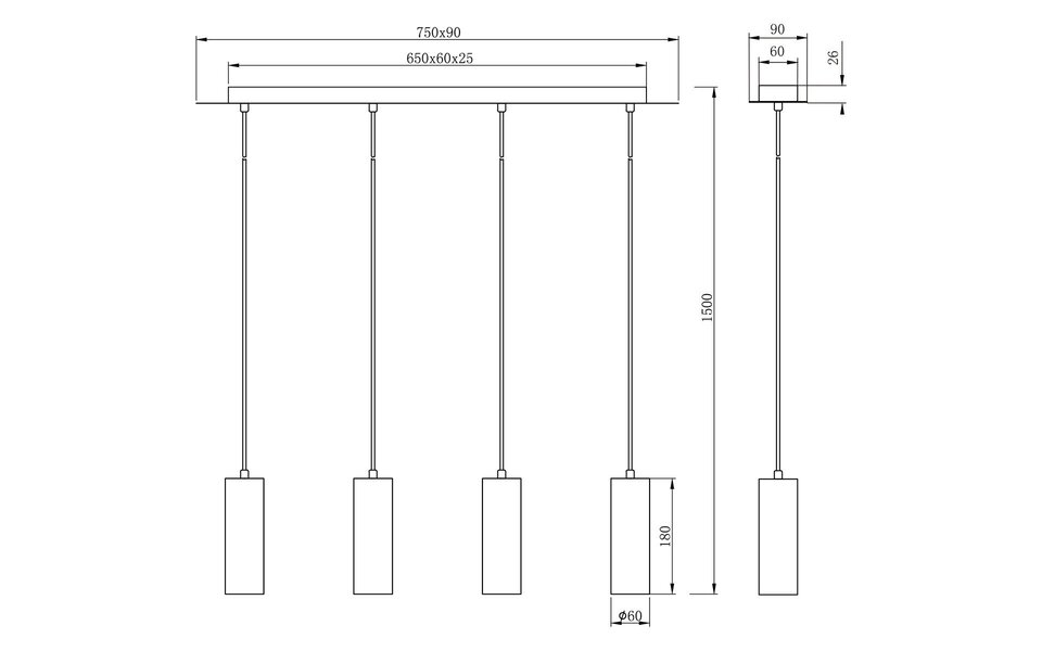 HLW LED LED Hanglamp Trion Mary - Mat Zwart Aluminium, 4-lichts met GU10