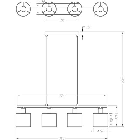 HLW LED LED Hanglamp Trion Torry - Mat Zwarte LED Hanglamp met Aluminium & 4 E14 Fittingen HLW LED LED Hanglamp Trion Torry - Mat Zwarte LED Hanglamp met Aluminium & 4 E14 Fittingen