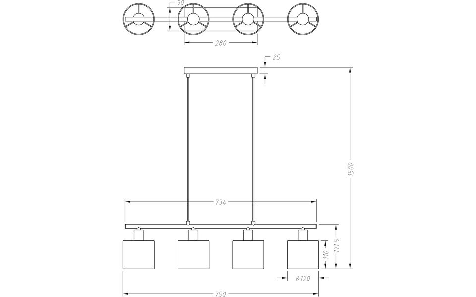 HLW LED LED Hanglamp Trion Torry - Mat Zwarte LED Hanglamp met Aluminium & 4 E14 Fittingen
