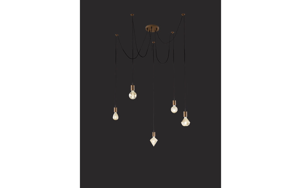 HLW LED LED Hanglamp Cardino - 5-lichts Rond Antiek Koper met E27 Fittingen HLW LED LED Hanglamp Cardino - 5-lichts Rond Antiek Koper met E27 Fittingen