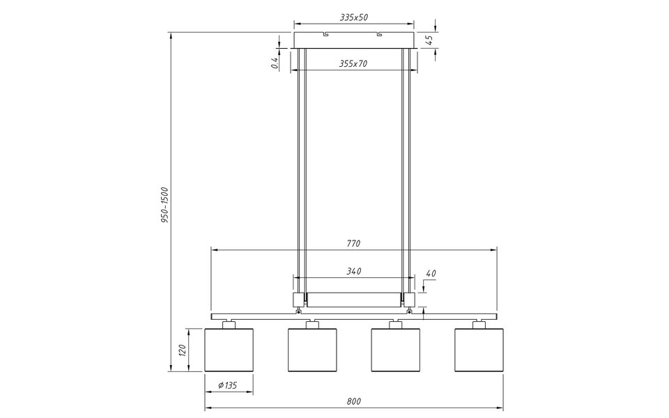 HLW LED LED Hanglamp Trion Gorino - Mat Grijs Aluminium, 4-lichts, E14 Fitting