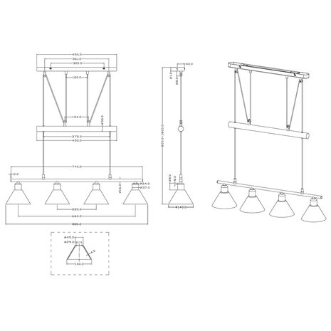 HLW LED LED Hanglamp Trion Stomun - 4-lichts aluminium hangverlichting met mat nikkel