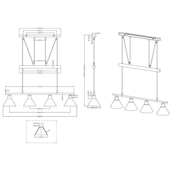 HLW LED LED Hanglamp Trion Stomun - 4-lichts aluminium hangverlichting met mat nikkel