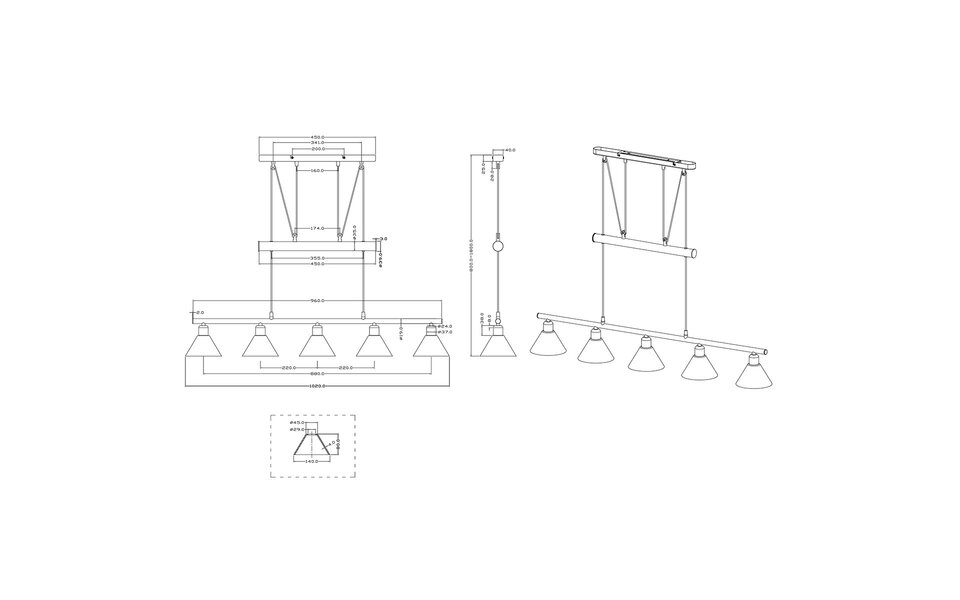 HLW LED LED Hanglamp 5-lichts Trion Stomun - Mat Nikkel Aluminium, E14 Fitting