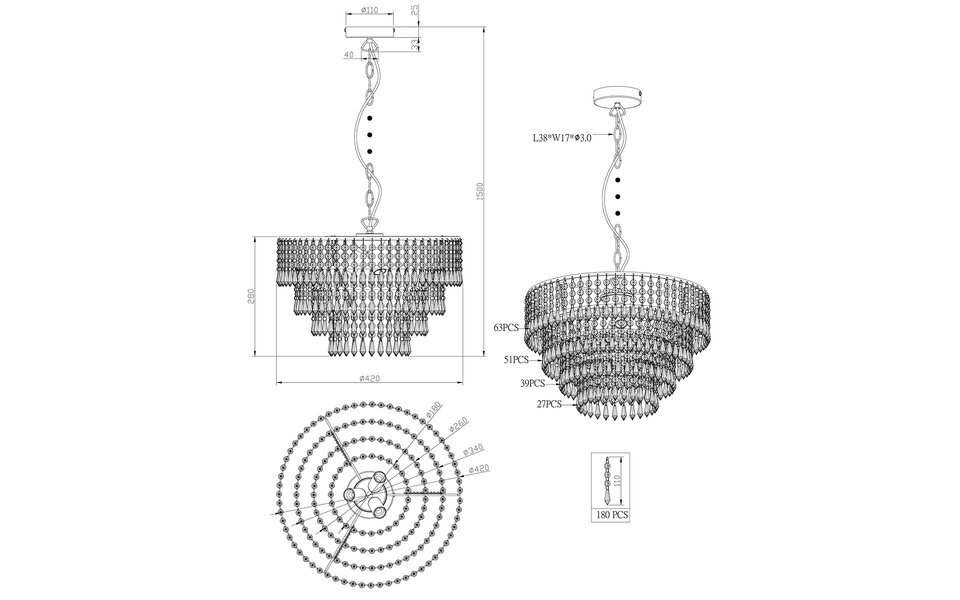 HLW LED LED Hanglamp Trion Oranta - 3-lichts LED lamp met mat chroom & E14 fitting HLW LED LED Hanglamp Trion Oranta - 3-lichts LED lamp met mat chroom & E14 fitting