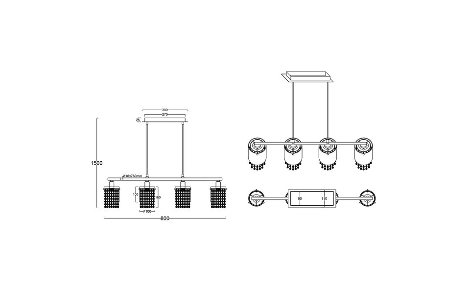 HLW LED LED Hanglamp Trion Pocino – 4-lichts, E14 Fitting, Mat Chroom Aluminium