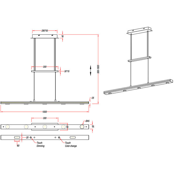 HLW LED LED Hanglamp Trion Lacy 21W - Dimbaar, Mat Zwart & Aanpasbare Kleur
