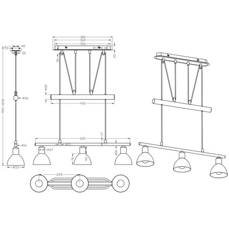 HLW LED Witte LED Hanglamp Trion Levino - Warm Wit 3000K - Mat Nikkel Aluminium