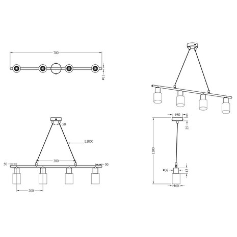 HLW LED Trion Smast LED Hanglamp - Mat Nikkel, Aluminium & 4x E14 Fitting