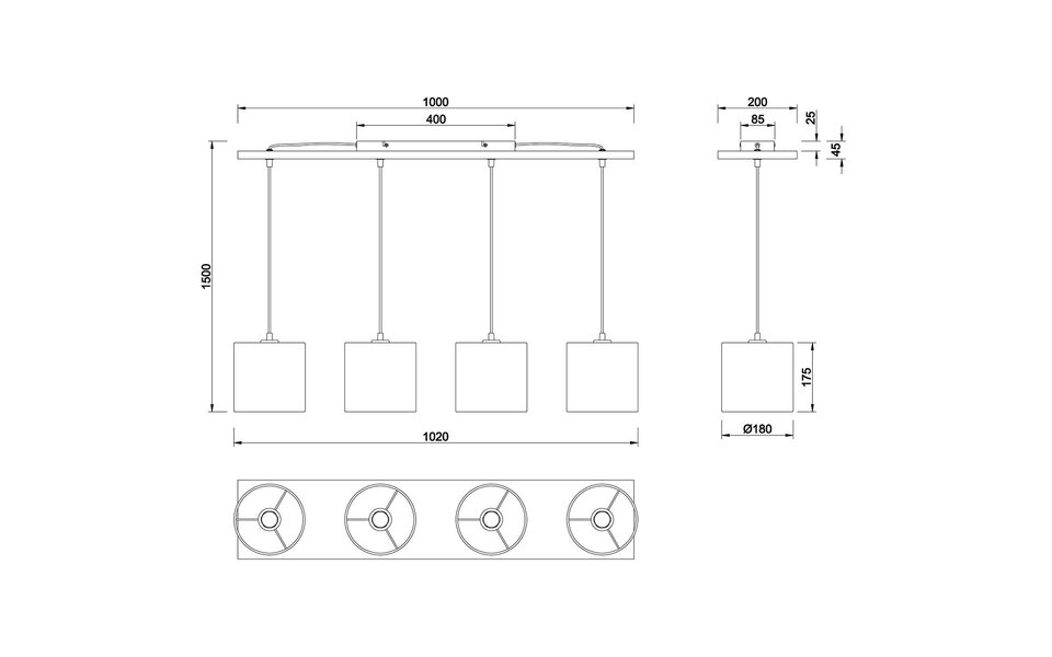 HLW LED LED Hanglamp Trion Elmo - 4-lichts E27 fitting, Antiek Nikkel aluminium