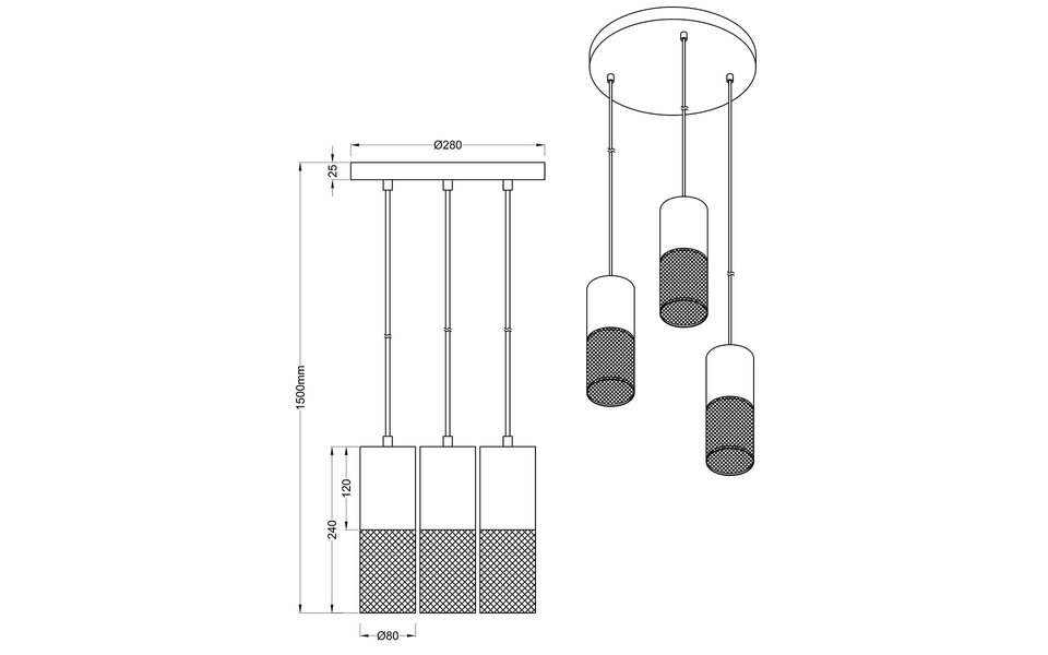 HLW LED Zwarte LED Hanglamp Trion Yosh - 3-lichts LED lamp met E27 fitting