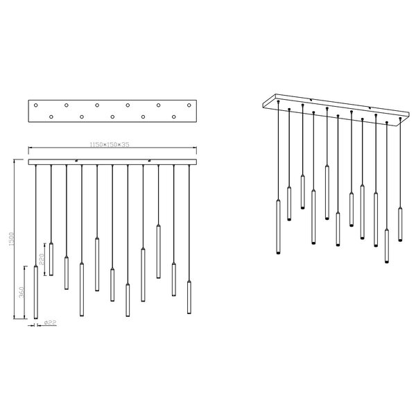 HLW LED Dimbare LED Hanglamp Trion Tular 22W in Zwart of Wit met Warm Wit Licht 3000K