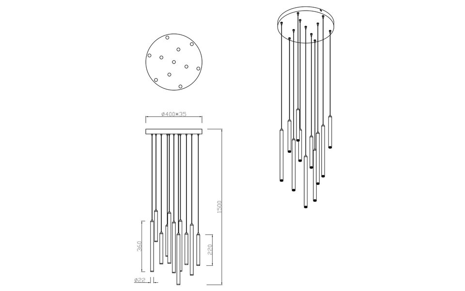HLW LED LED Hanglamp Trion Tular 22W - Dimbaar, Zwart & Wit, Warm Wit 3000K