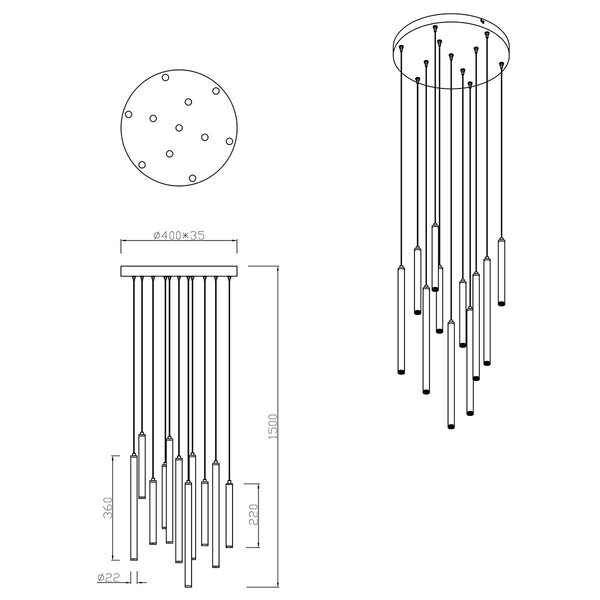 HLW LED LED Hanglamp Trion Tular 22W - Dimbaar, Zwart & Wit, Warm Wit 3000K
