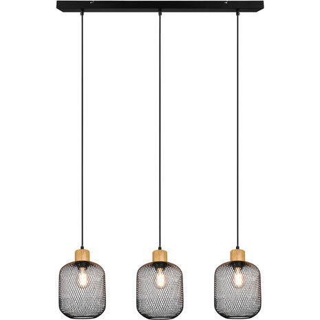 HLW LED Zwarte LED Hanglamp Trion Kalim - 3-lichts, E27 Fitting, Aluminium