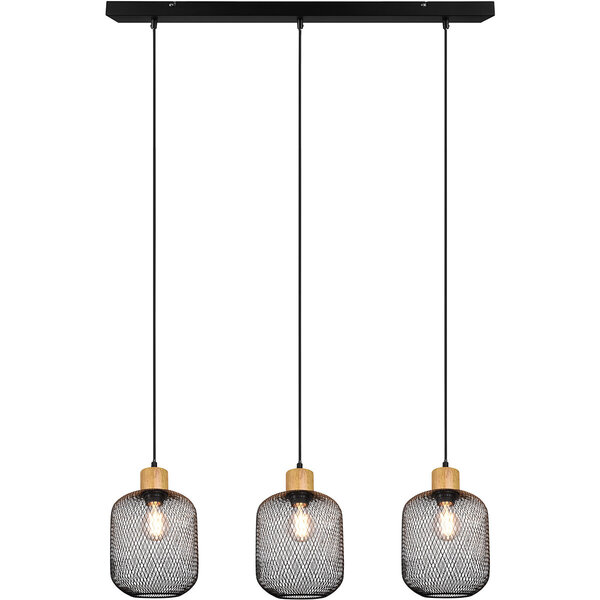 HLW LED Zwarte LED Hanglamp Trion Kalim - 3-lichts, E27 Fitting, Aluminium