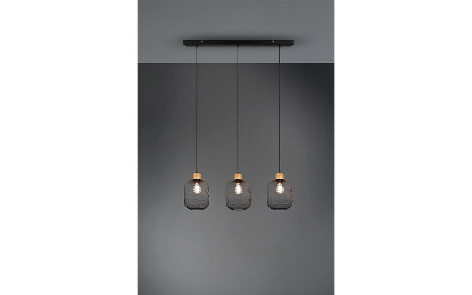 HLW LED Zwarte LED Hanglamp Trion Kalim - 3-lichts, E27 Fitting, Aluminium