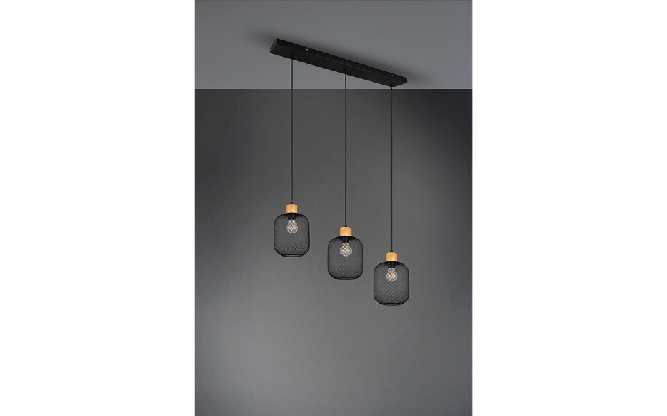 HLW LED Zwarte LED Hanglamp Trion Kalim - 3-lichts, E27 Fitting, Aluminium