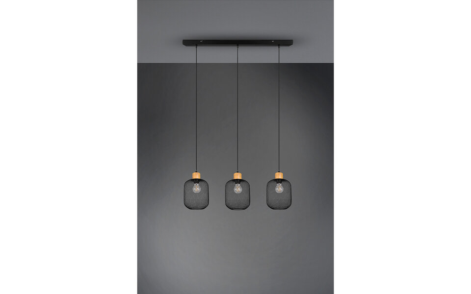 HLW LED Zwarte LED Hanglamp Trion Kalim - 3-lichts, E27 Fitting, Aluminium