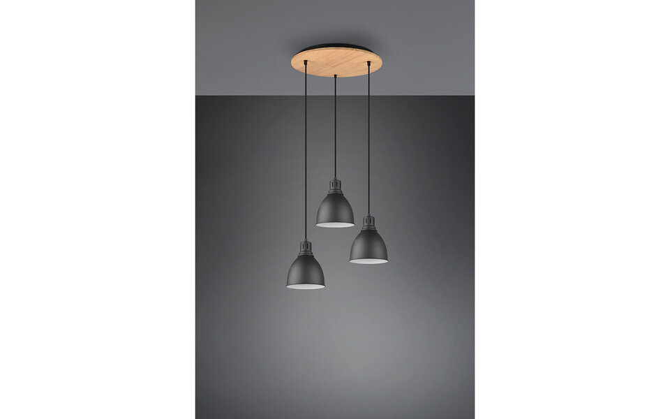 HLW LED Zwarte LED Hanglamp Trion Handoll - 3-lichts Rond, Mat Zwart Aluminium