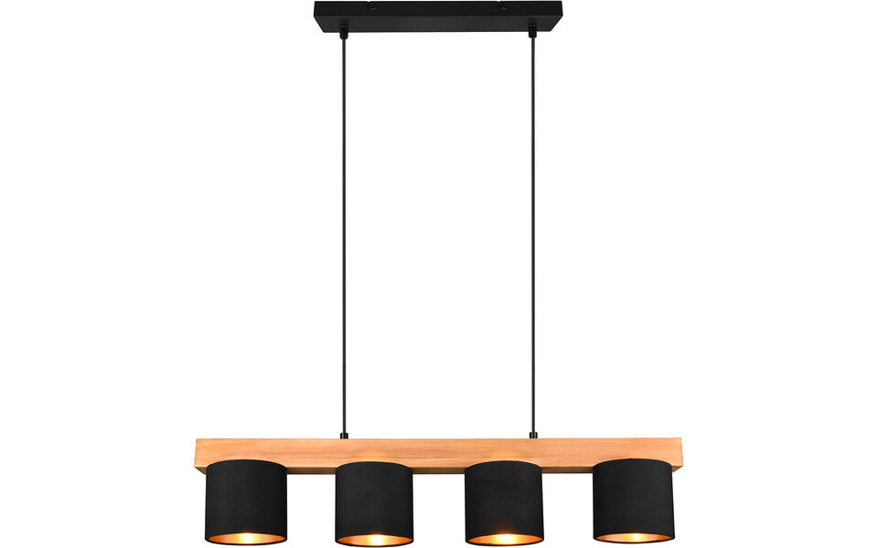 HLW LED Stijlvolle LED Hanglamp Hout Mat Zwart/Goud - 4-Lichts E14 Fitting - Trion Camo