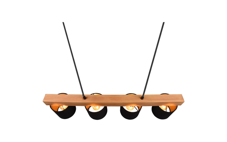 HLW LED Stijlvolle LED Hanglamp Hout Mat Zwart/Goud - 4-Lichts E14 Fitting - Trion Camo