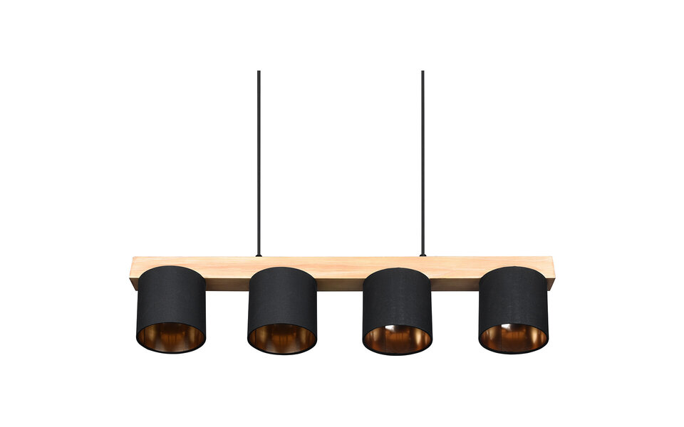 HLW LED Stijlvolle LED Hanglamp Hout Mat Zwart/Goud - 4-Lichts E14 Fitting - Trion Camo