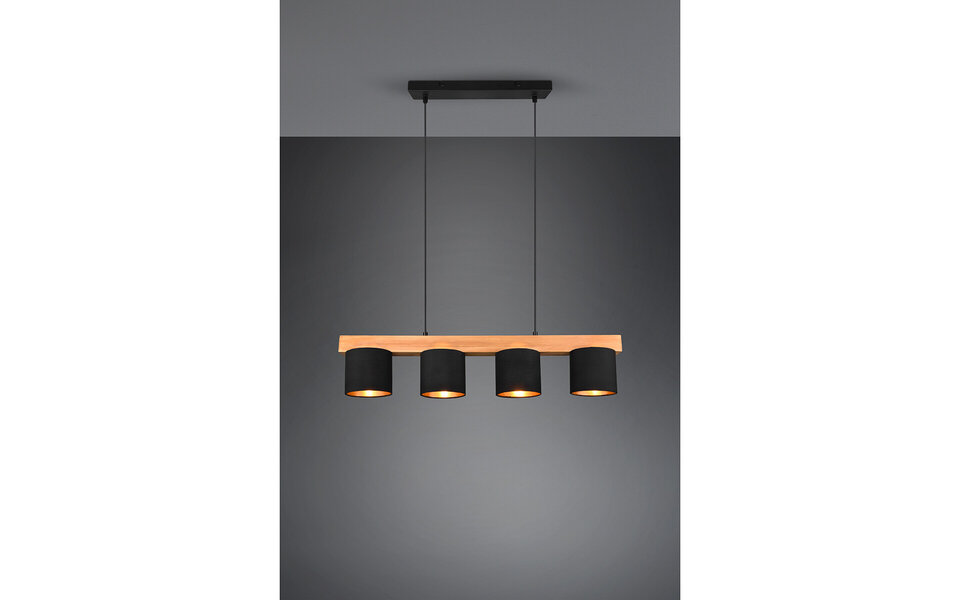 HLW LED Stijlvolle LED Hanglamp Hout Mat Zwart/Goud - 4-Lichts E14 Fitting - Trion Camo