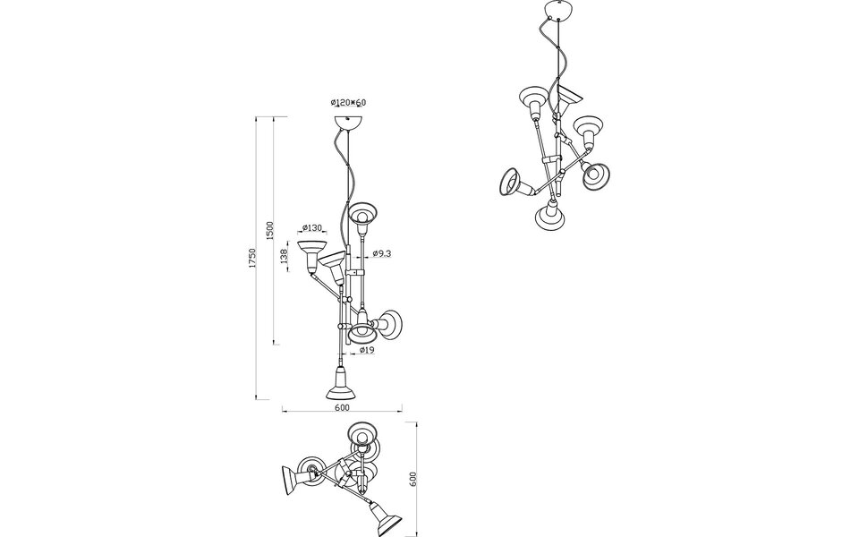 HLW LED Zwarte LED Hanglamp 6-lichts - Mat Zwart Aluminium LED lamp met E14 fitting