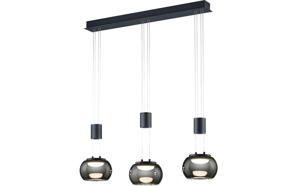 HLW LED Dimbare LED Hanglamp 24W - Mat Zwart Aluminium, Warm Wit 3000K, 3-lichts