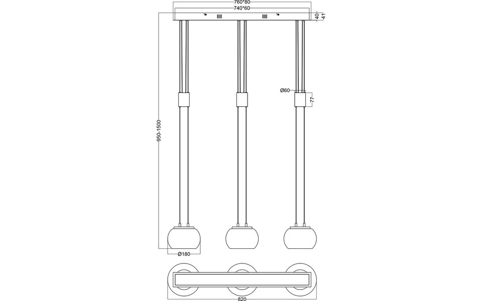 HLW LED Dimbare LED Hanglamp 24W - Mat Zwart Aluminium, Warm Wit 3000K, 3-lichts