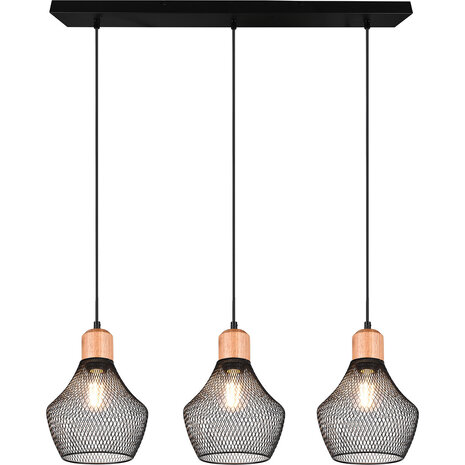 HLW LED Zwarte LED Hanglamp Trion Jenna - 3-lichts, Mat Zwart Aluminium, E27 Fitting HLW LED Zwarte LED Hanglamp Trion Jenna - 3-lichts, Mat Zwart Aluminium, E27 Fitting