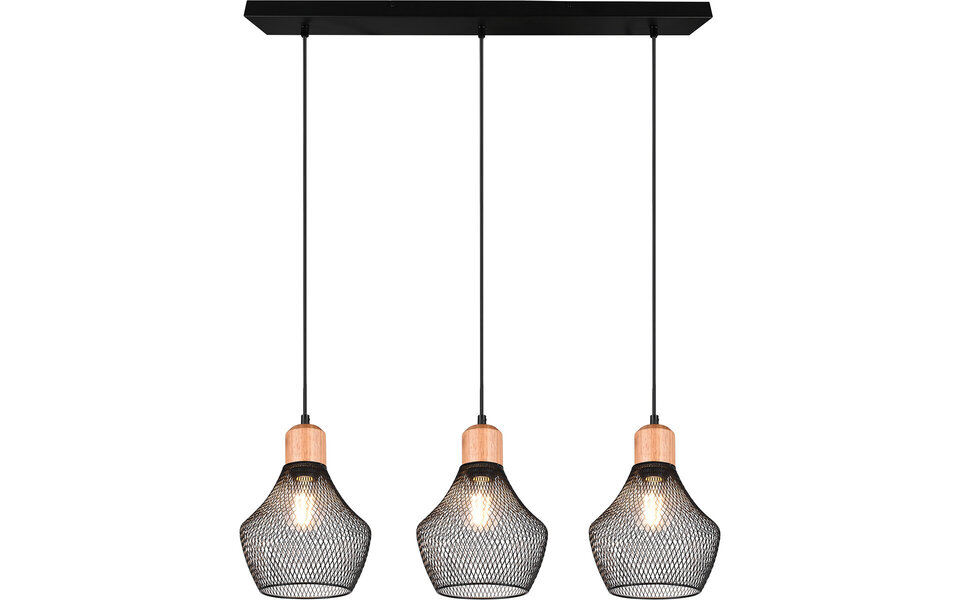 HLW LED Zwarte LED Hanglamp Trion Jenna - 3-lichts, Mat Zwart Aluminium, E27 Fitting HLW LED Zwarte LED Hanglamp Trion Jenna - 3-lichts, Mat Zwart Aluminium, E27 Fitting