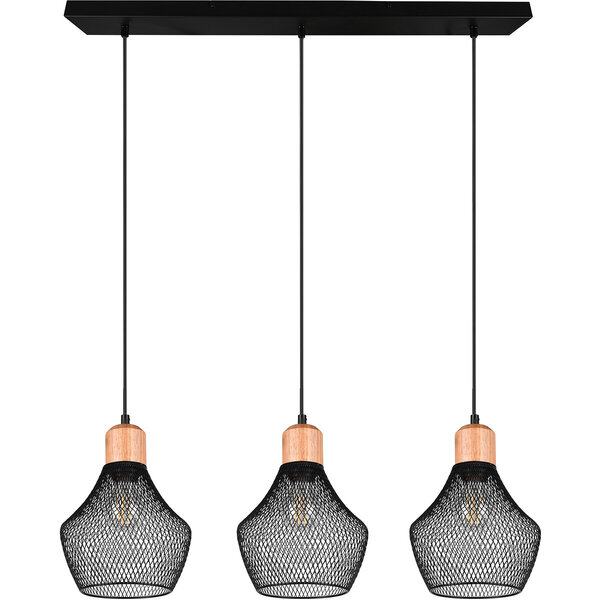 HLW LED Zwarte LED Hanglamp Trion Jenna - 3-lichts, Mat Zwart Aluminium, E27 Fitting HLW LED Zwarte LED Hanglamp Trion Jenna - 3-lichts, Mat Zwart Aluminium, E27 Fitting