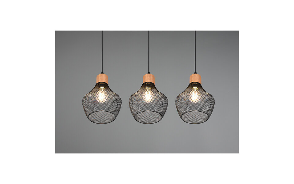 HLW LED Zwarte LED Hanglamp Trion Jenna - 3-lichts, Mat Zwart Aluminium, E27 Fitting HLW LED Zwarte LED Hanglamp Trion Jenna - 3-lichts, Mat Zwart Aluminium, E27 Fitting