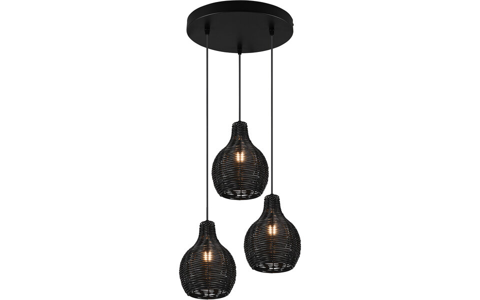 HLW LED Zwarte LED Hanglamp Hout - Trion Sparko 3-lichts Rond met E14 Fitting