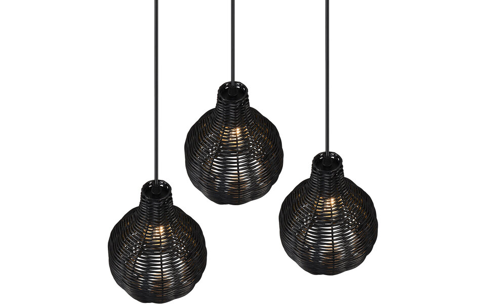 HLW LED Zwarte LED Hanglamp Hout - Trion Sparko 3-lichts Rond met E14 Fitting