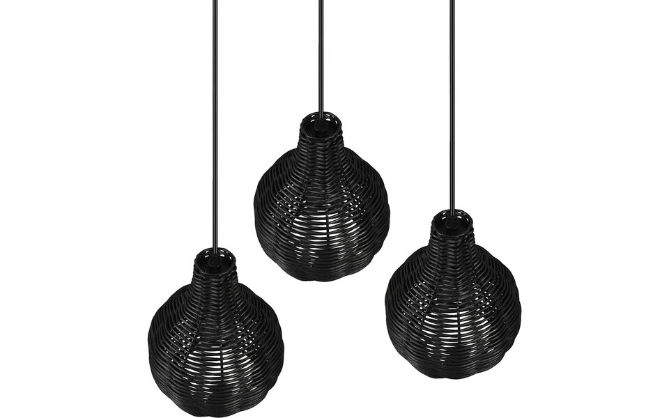 HLW LED Zwarte LED Hanglamp Hout - Trion Sparko 3-lichts Rond met E14 Fitting