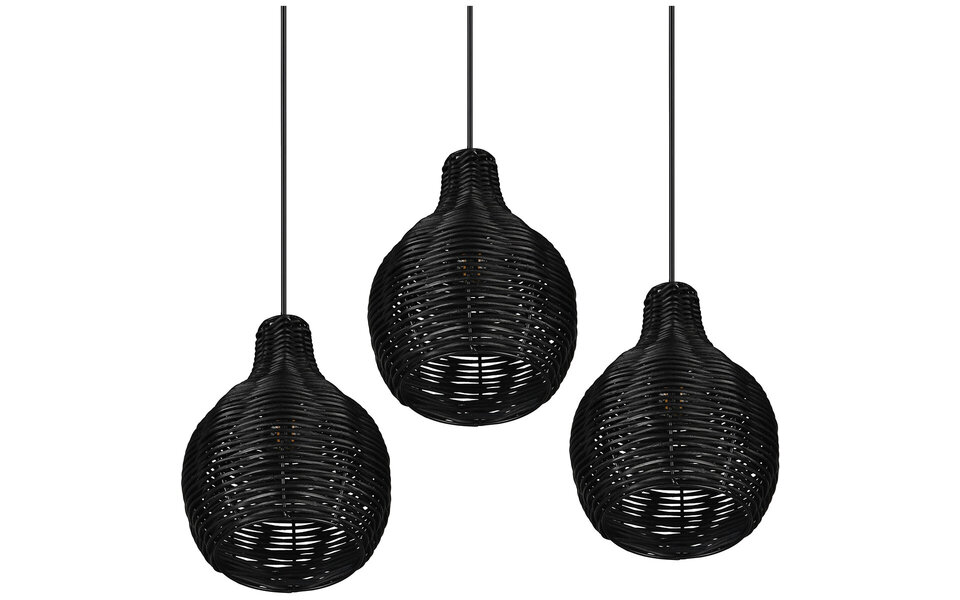 HLW LED Zwarte LED Hanglamp Hout - Trion Sparko 3-lichts Rond met E14 Fitting