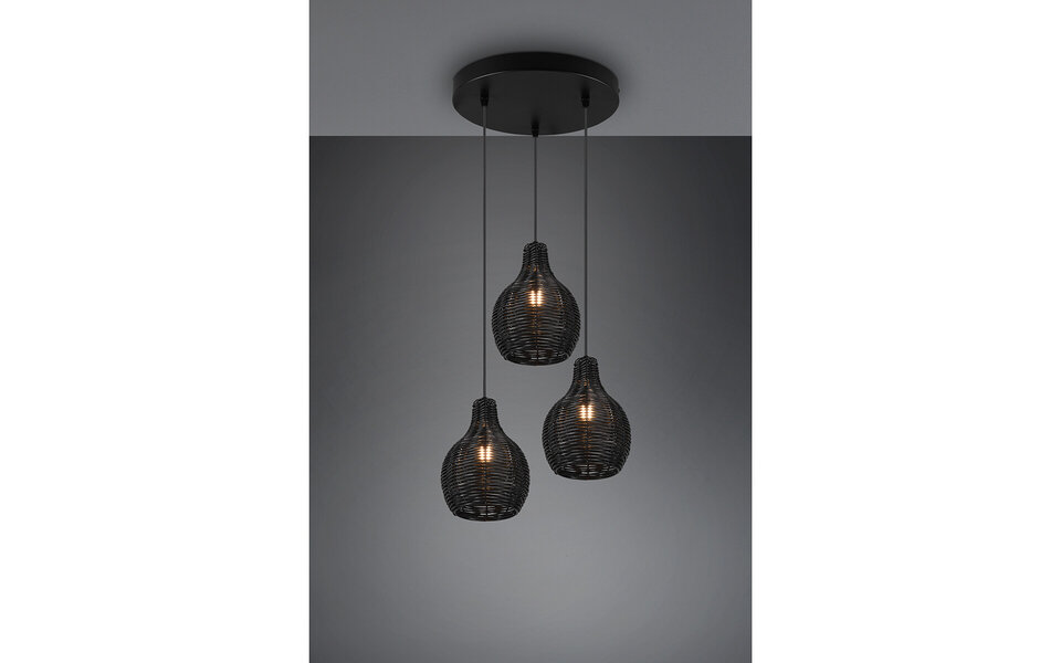 HLW LED Zwarte LED Hanglamp Hout - Trion Sparko 3-lichts Rond met E14 Fitting