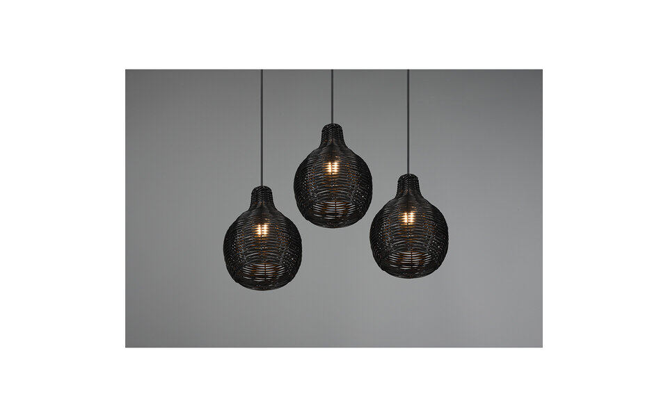 HLW LED Zwarte LED Hanglamp Hout - Trion Sparko 3-lichts Rond met E14 Fitting